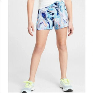 Athleta Girl Blue Purple Swirl Print Record Breaker 3" Shorts size Large 12